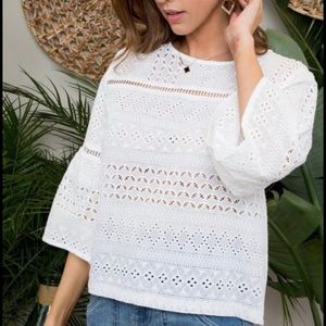 NWT White Embroidered Round Neck Top